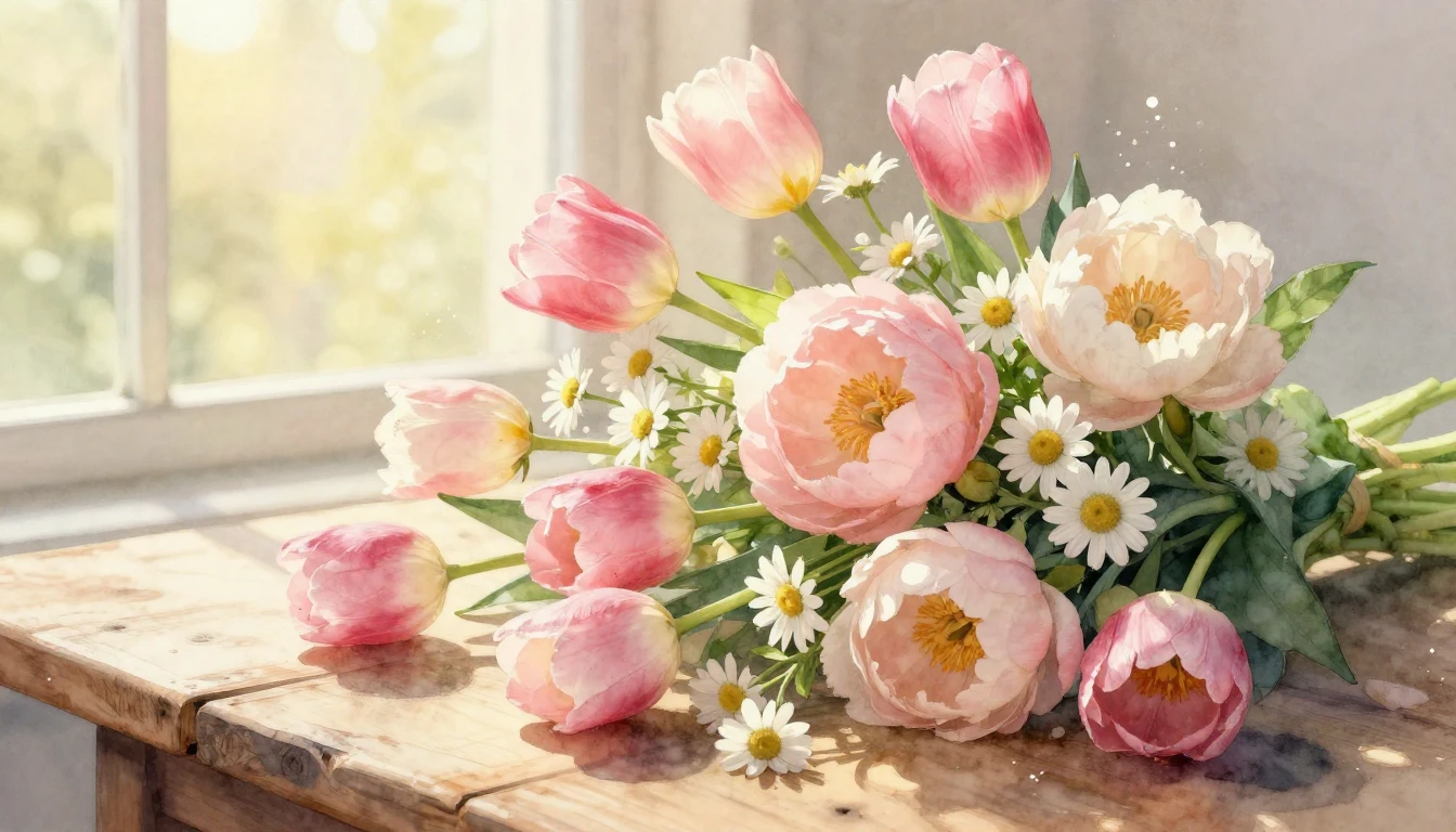 A beautifully delicate watercolor painting capturing the ess...