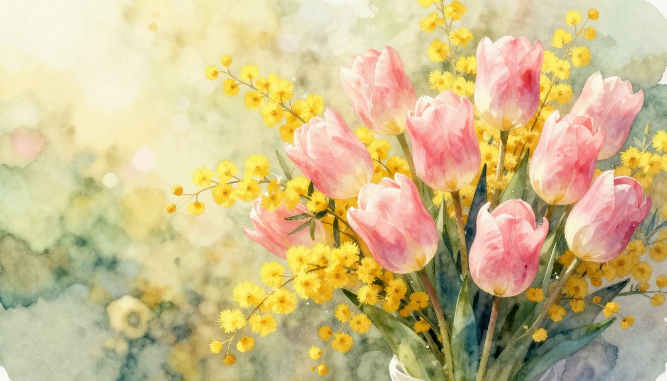 A delicate watercolor illustration of a lush bouquet featuri...