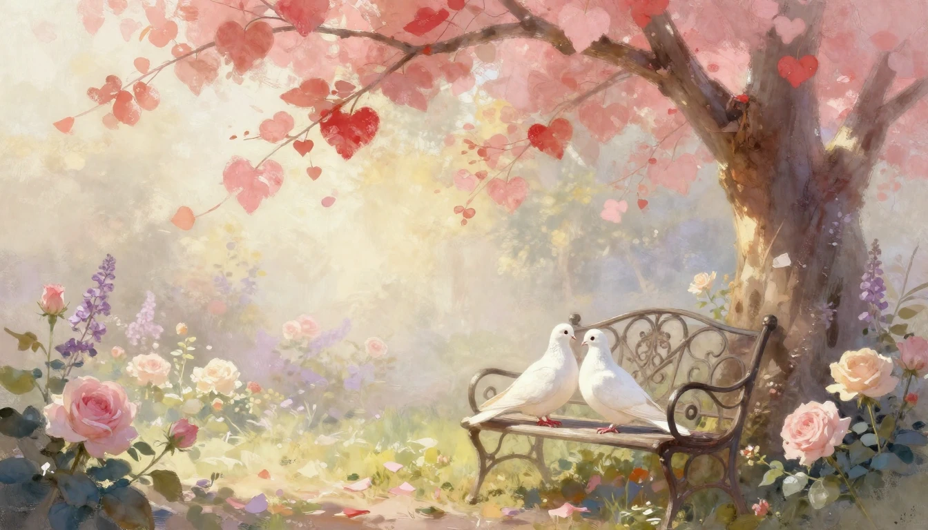 A soft and dreamy romantic scene featuring a vintage wrought...