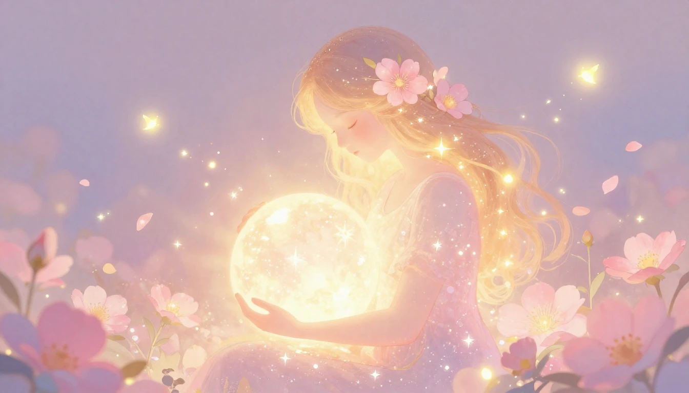 A heartwarming and ethereal illustration symbolizing materna...