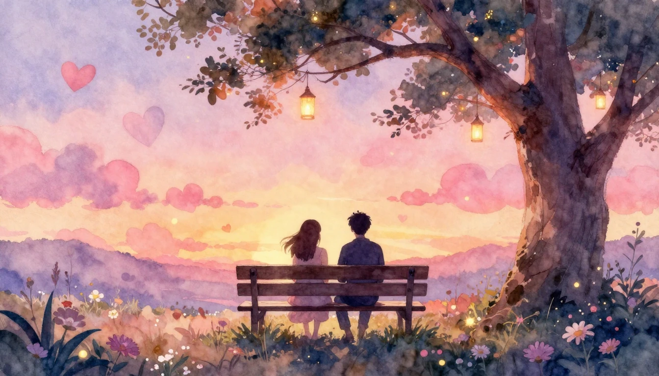 A soft and ethereal watercolor painting depicting a romantic...