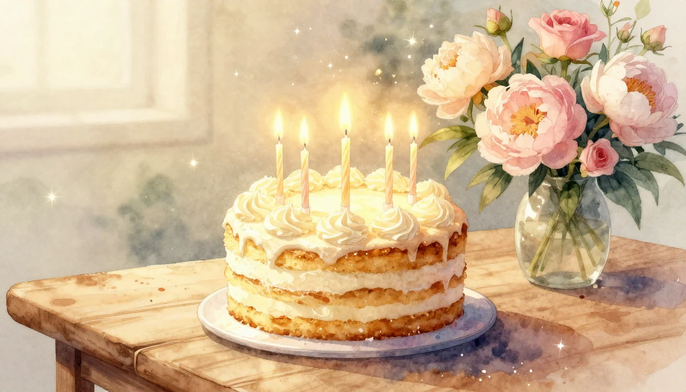 A warm and festive birthday celebration scene in a soft wate...