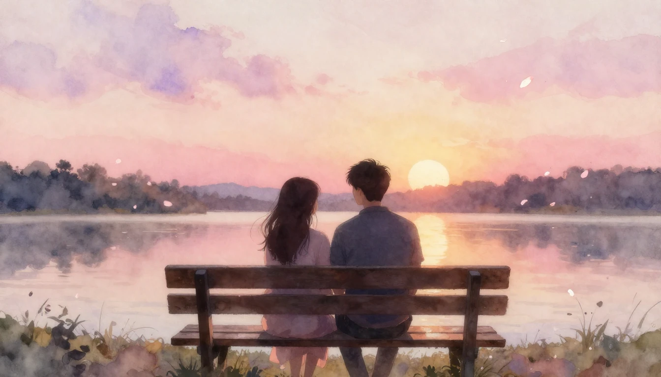 A delicate watercolor painting capturing a serene and intima...