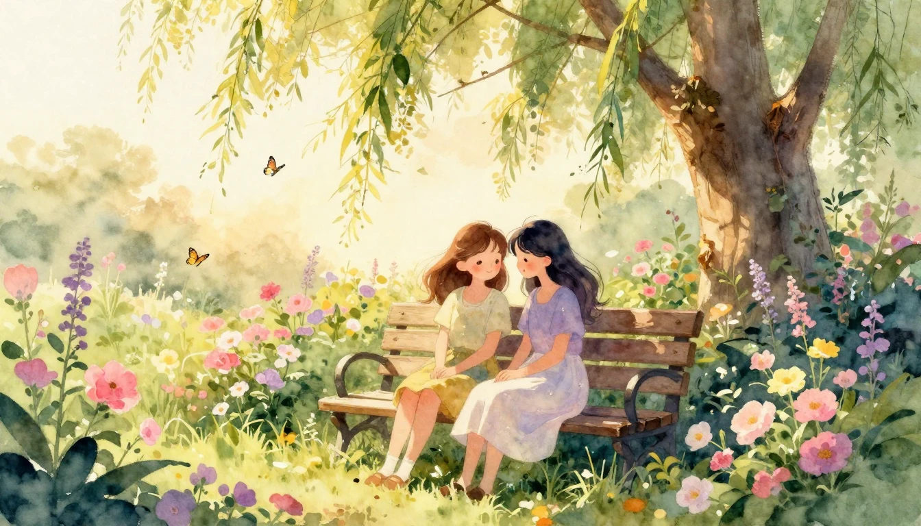 A beautiful watercolor painting of two best friends sitting ...