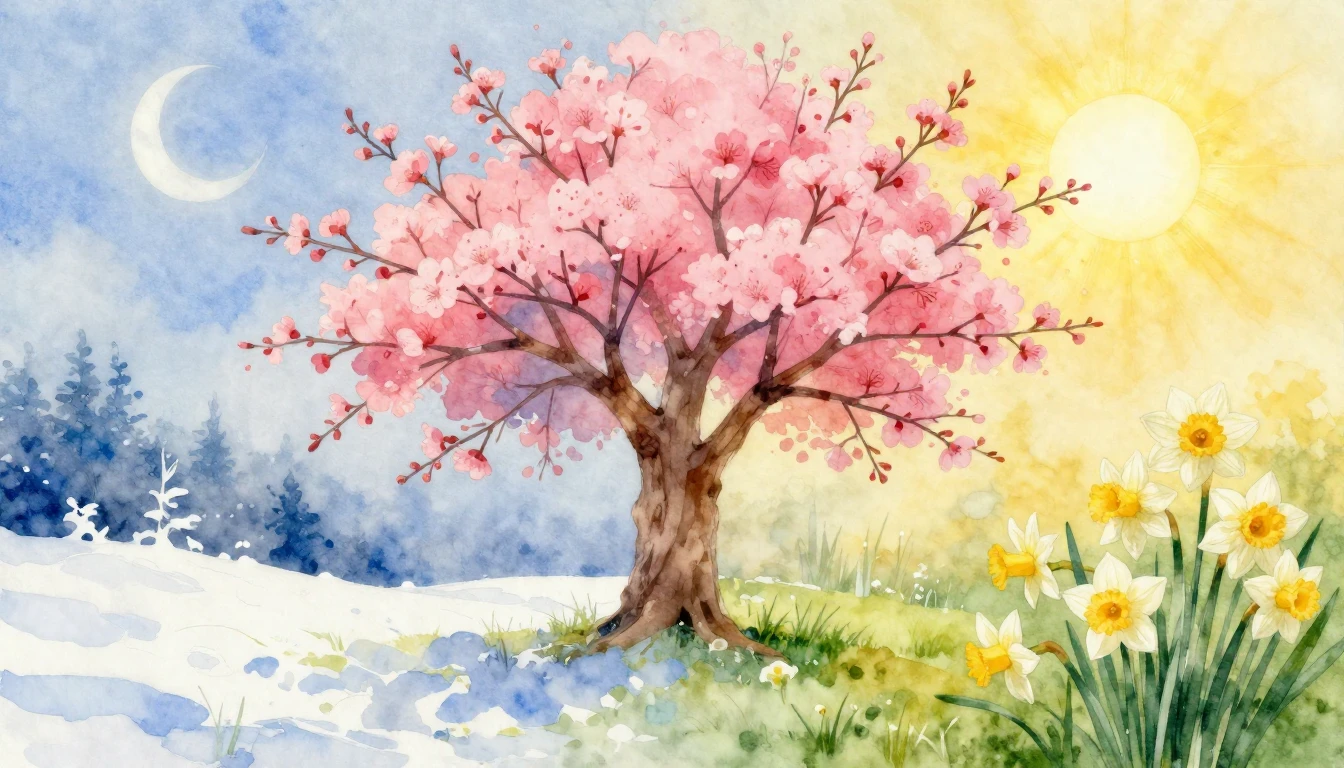 A beautiful split-composition watercolor painting symbolizin...