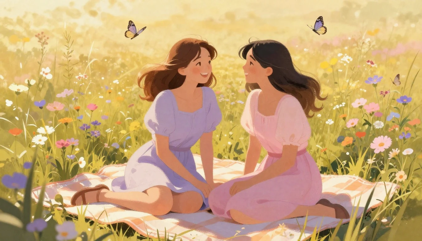 A heartwarming illustration of two female best friends shari...