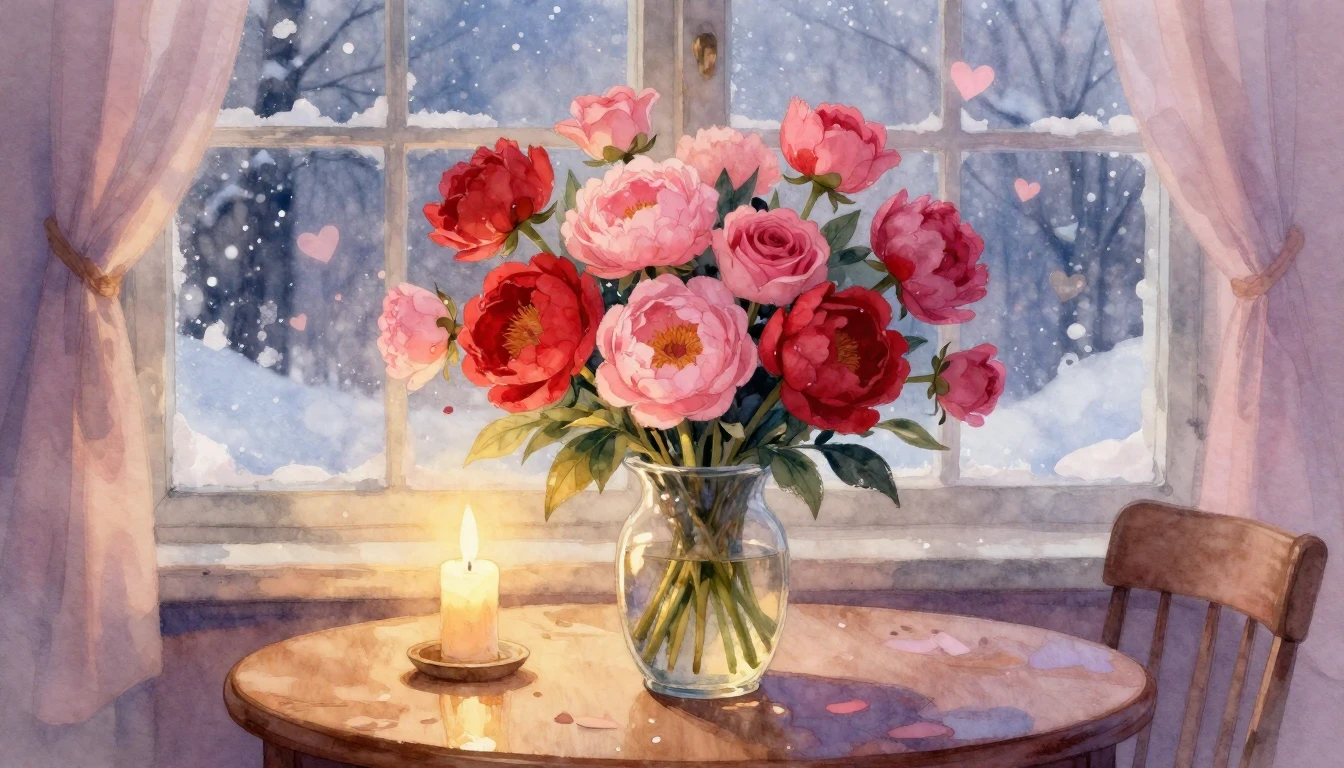 A romantic and dreamy watercolor illustration evoking the fe...