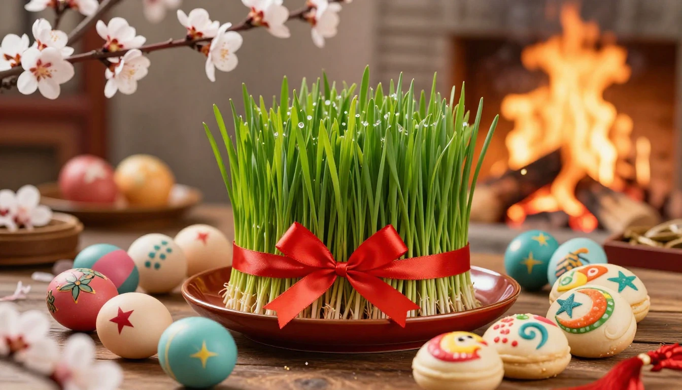 A festive spring celebration scene representing the arrival ...