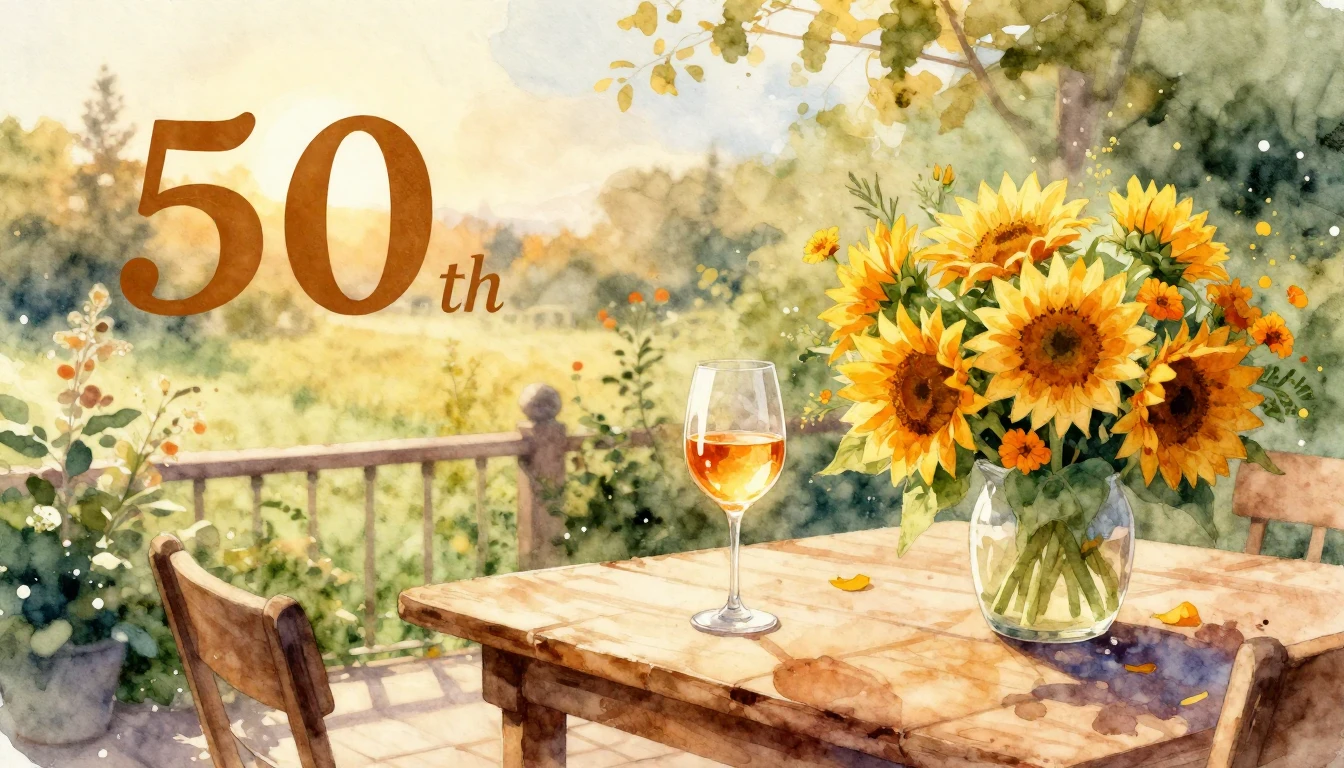 A beautiful watercolor illustration celebrating a 50th birth...