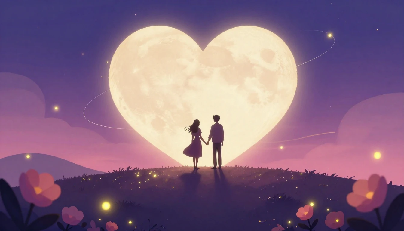 A romantic and dreamy illustration featuring two silhouette ...