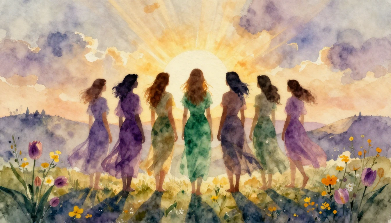 A soft and ethereal watercolor painting depicting the silhou...