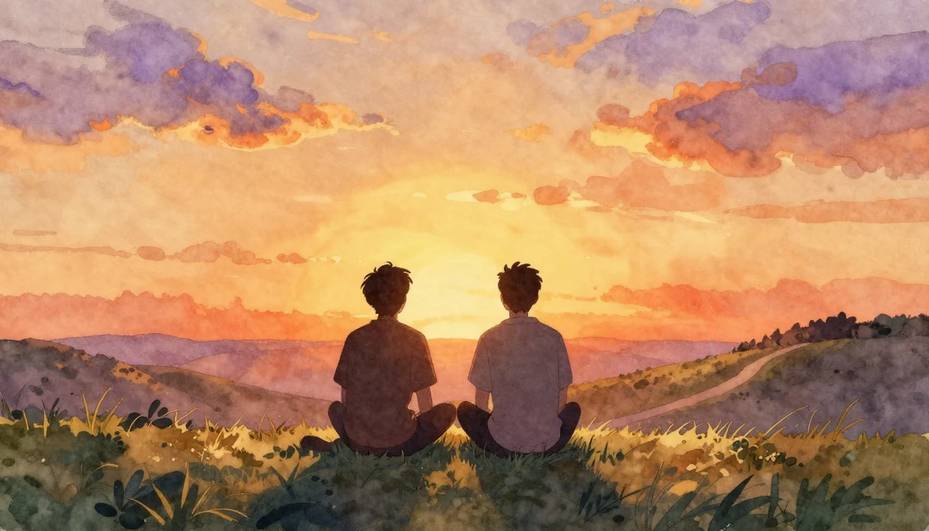 A heartwarming watercolor illustration depicting two male si...