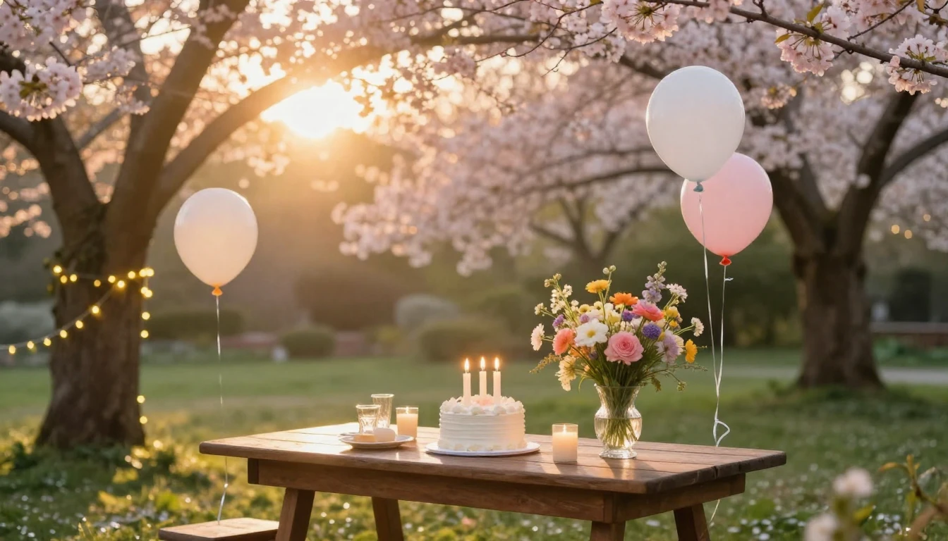A serene and festive scene in a sun-drenched garden during g...