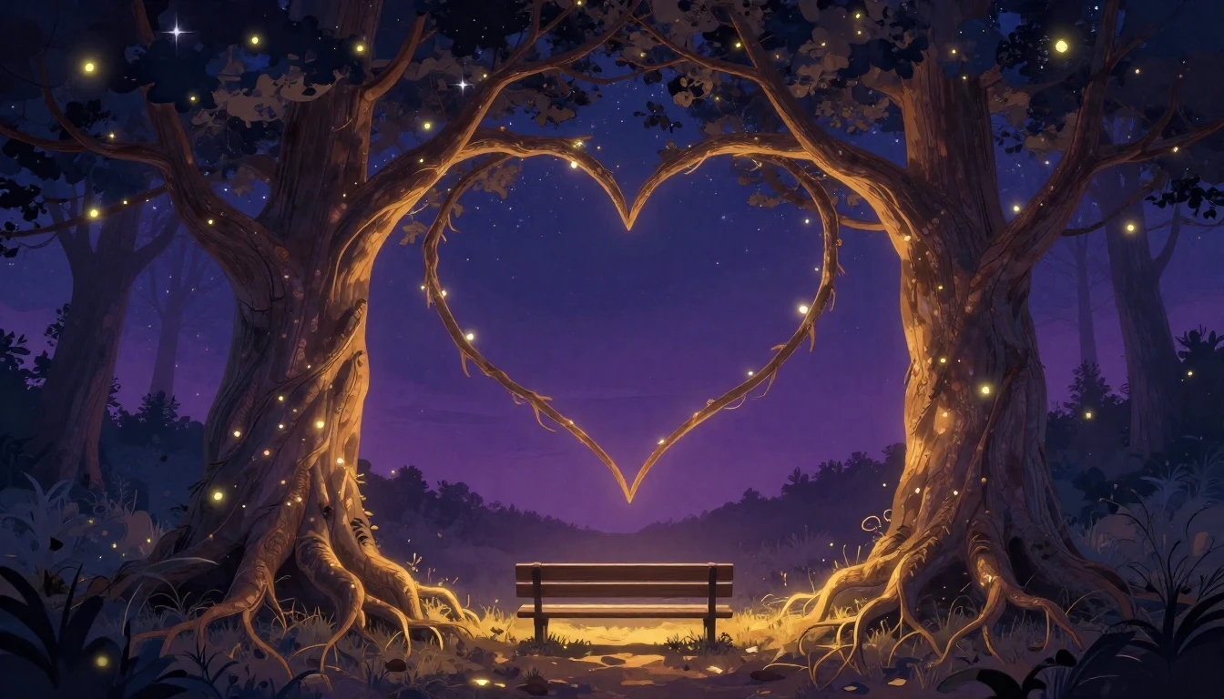 A romantic and whimsical illustration featuring two intertwi...