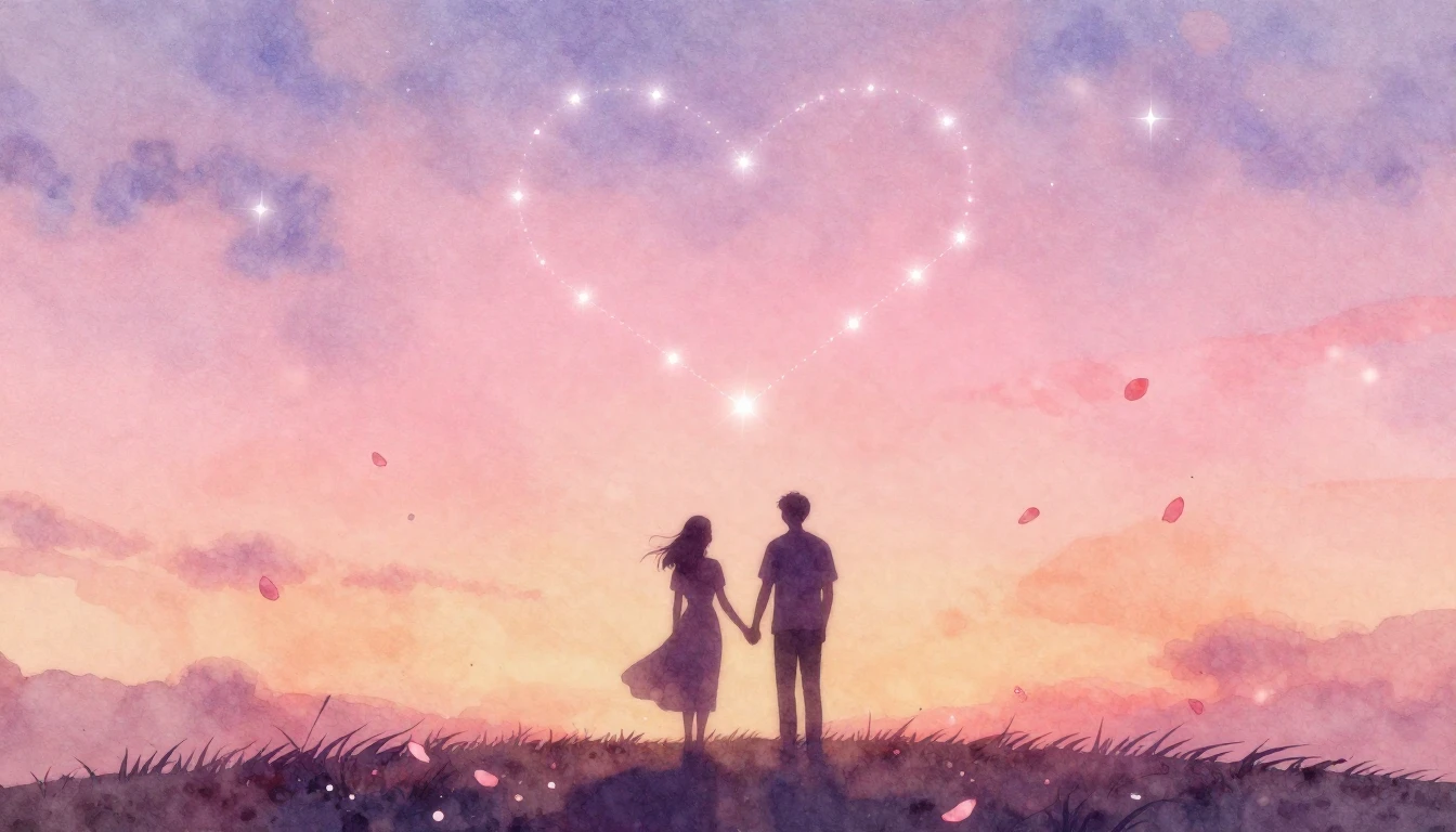 A soft and dreamy watercolor painting depicting two silhouet...