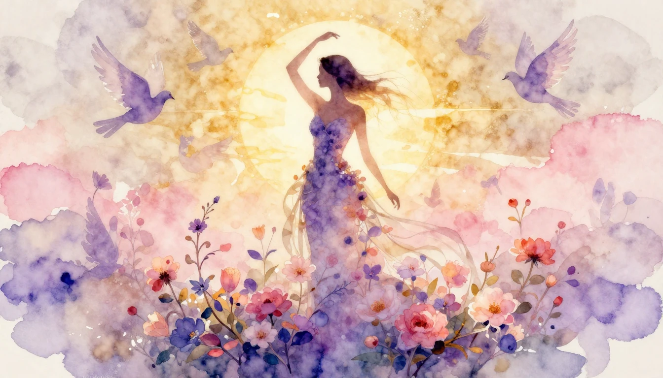 A beautiful, artistic watercolor painting celebrating womanh...