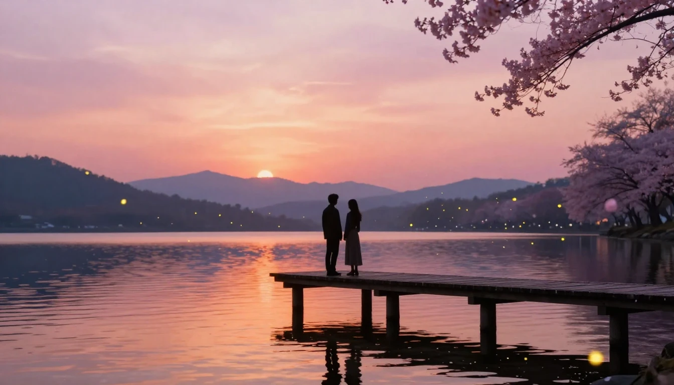 A breathtakingly romantic scene of two silhouettes standing ...