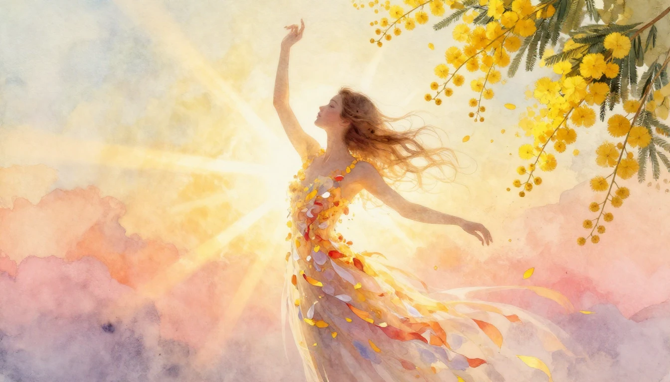 A soft and ethereal watercolor painting depicting a graceful...