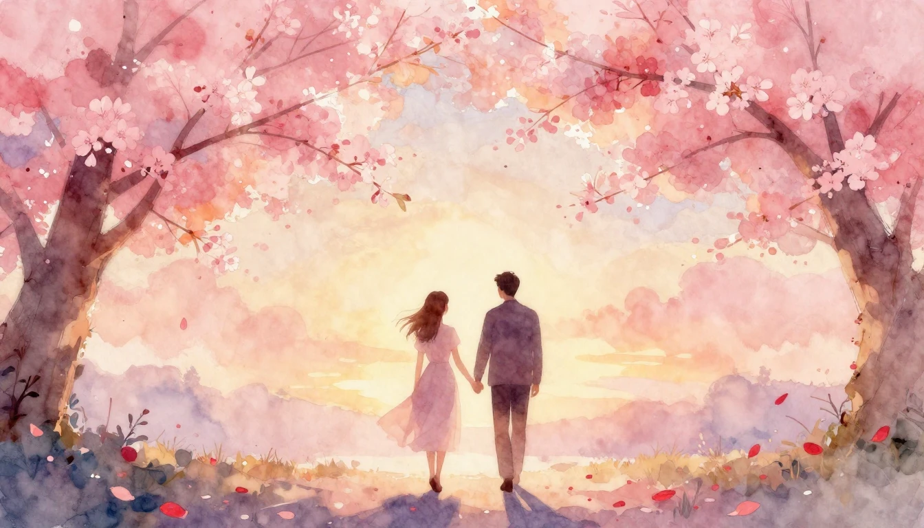 A romantic and dreamy watercolor painting representing Valen...