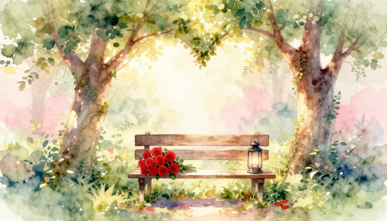 A soft and dreamy watercolor painting of a romantic garden s...