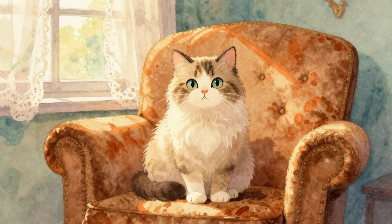 A cozy and heartwarming watercolor illustration of a fluffy ...