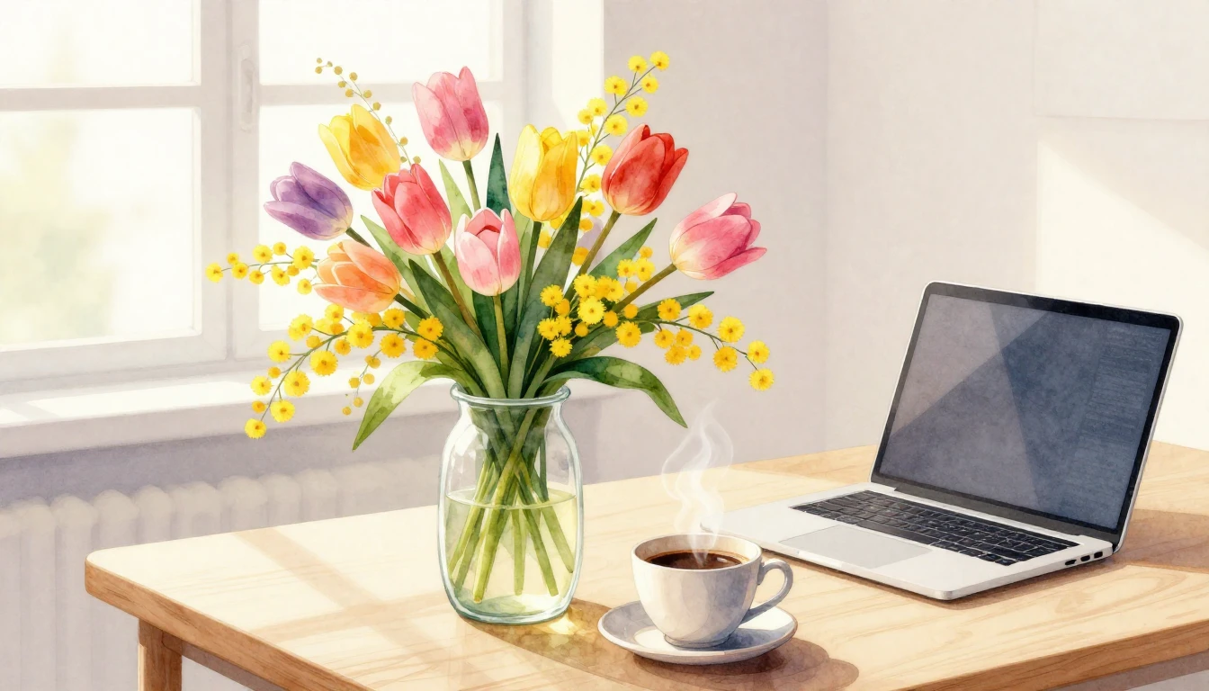 A delicate and bright watercolor illustration of a beautiful...