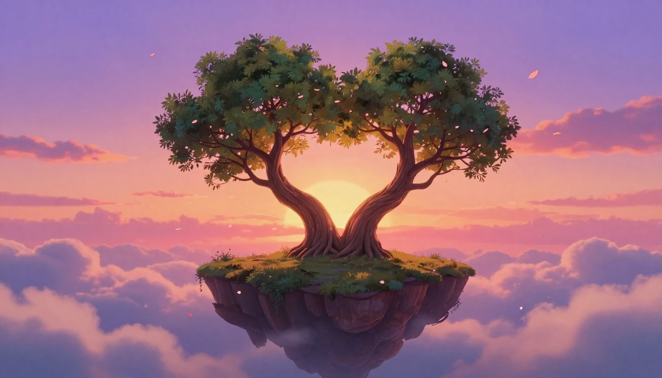 A romantic and dreamy illustration featuring two intertwined...