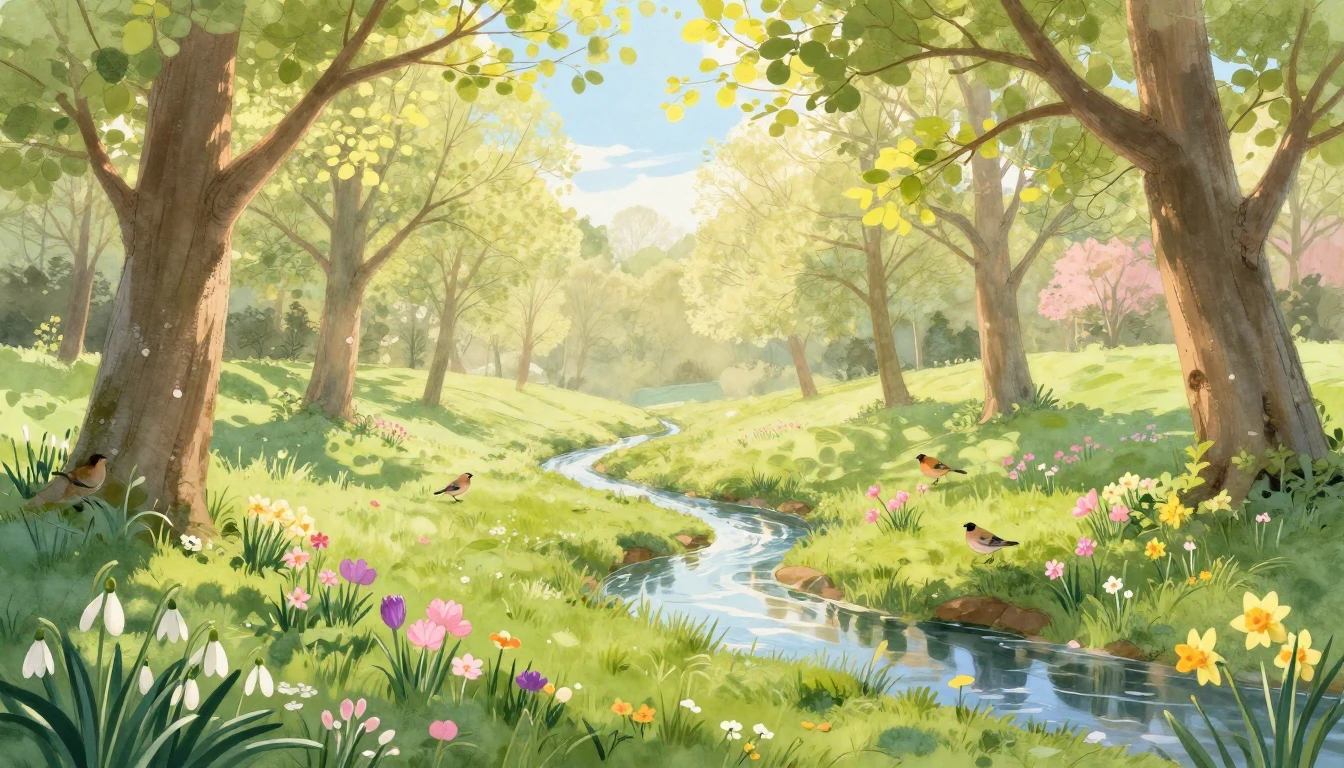 A gentle and uplifting springtime landscape, symbolizing a w...