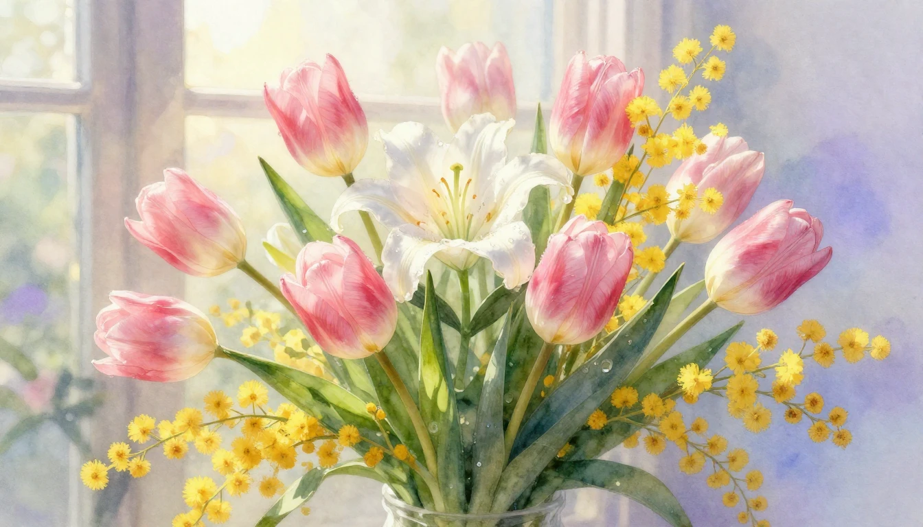 A delicate and ethereal watercolor painting of a lush spring...