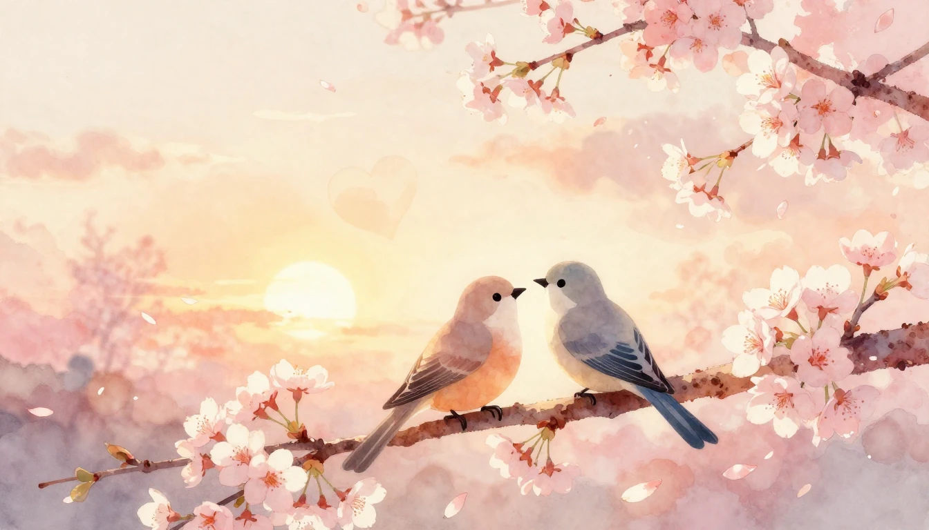 A soft and romantic watercolor painting depicting two abstra...