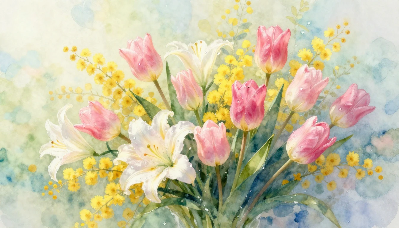 A dreamy and vibrant watercolor painting of a large, lush bo...