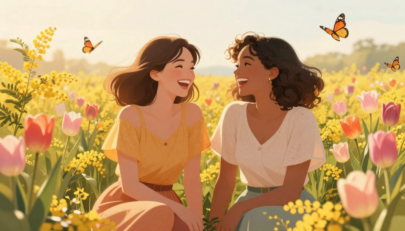 A beautiful and heartwarming illustration of two diverse fem...