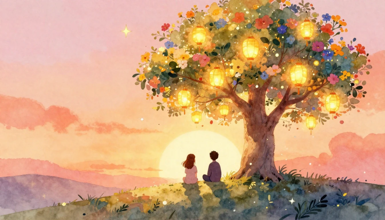 A warm and vibrant watercolor illustration celebrating frien...