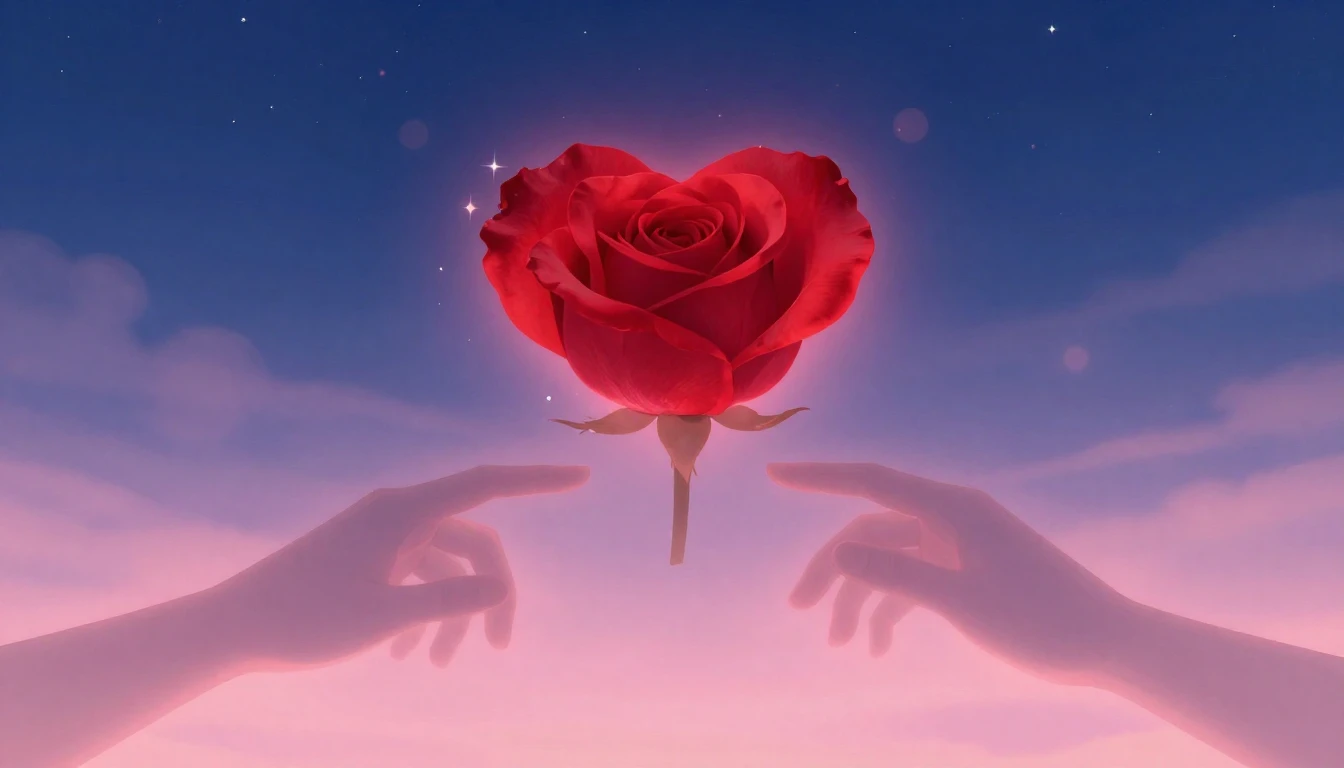 A romantic and dreamy illustration featuring two translucent...