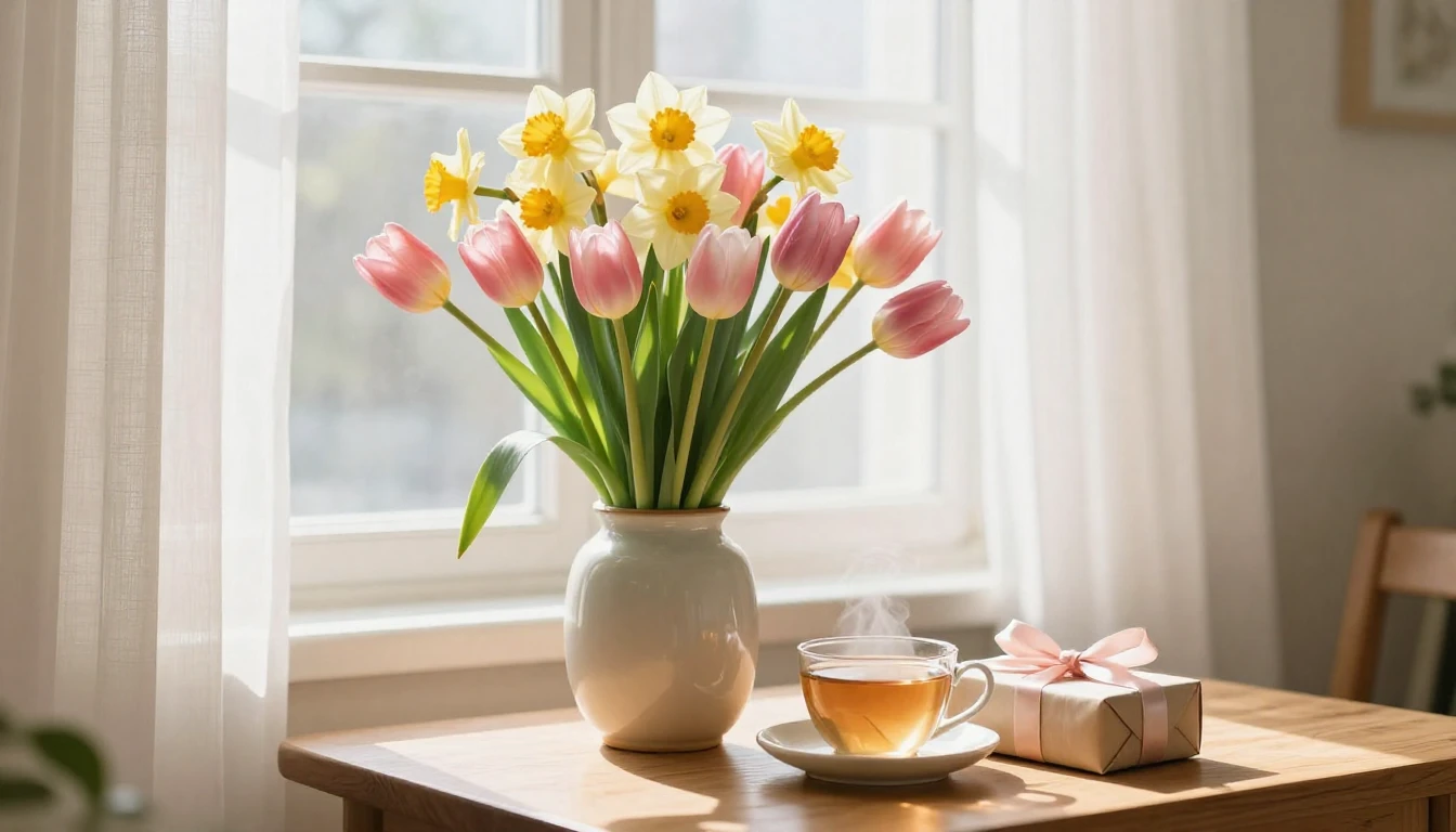 A heartwarming and gentle scene symbolizing motherly love an...