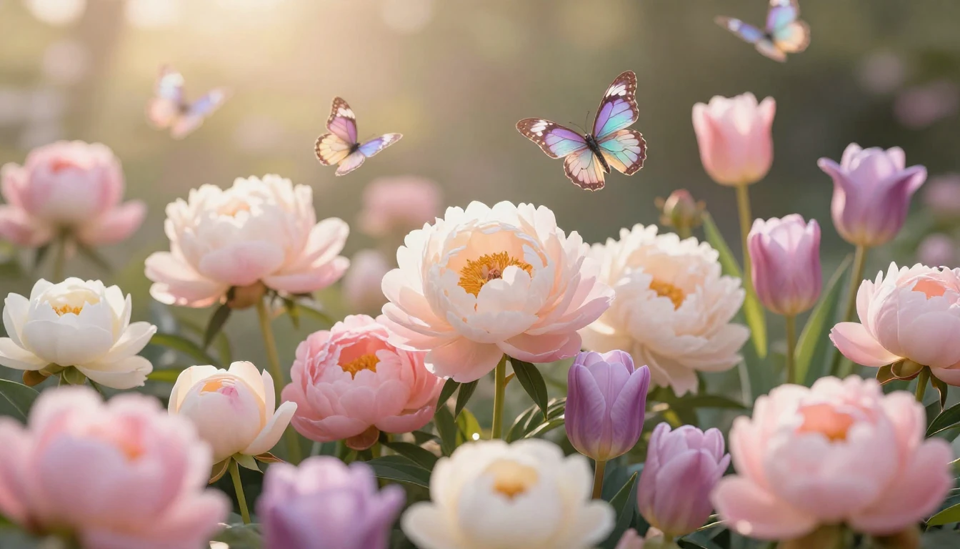 A breathtaking composition of various blooming flowers like ...