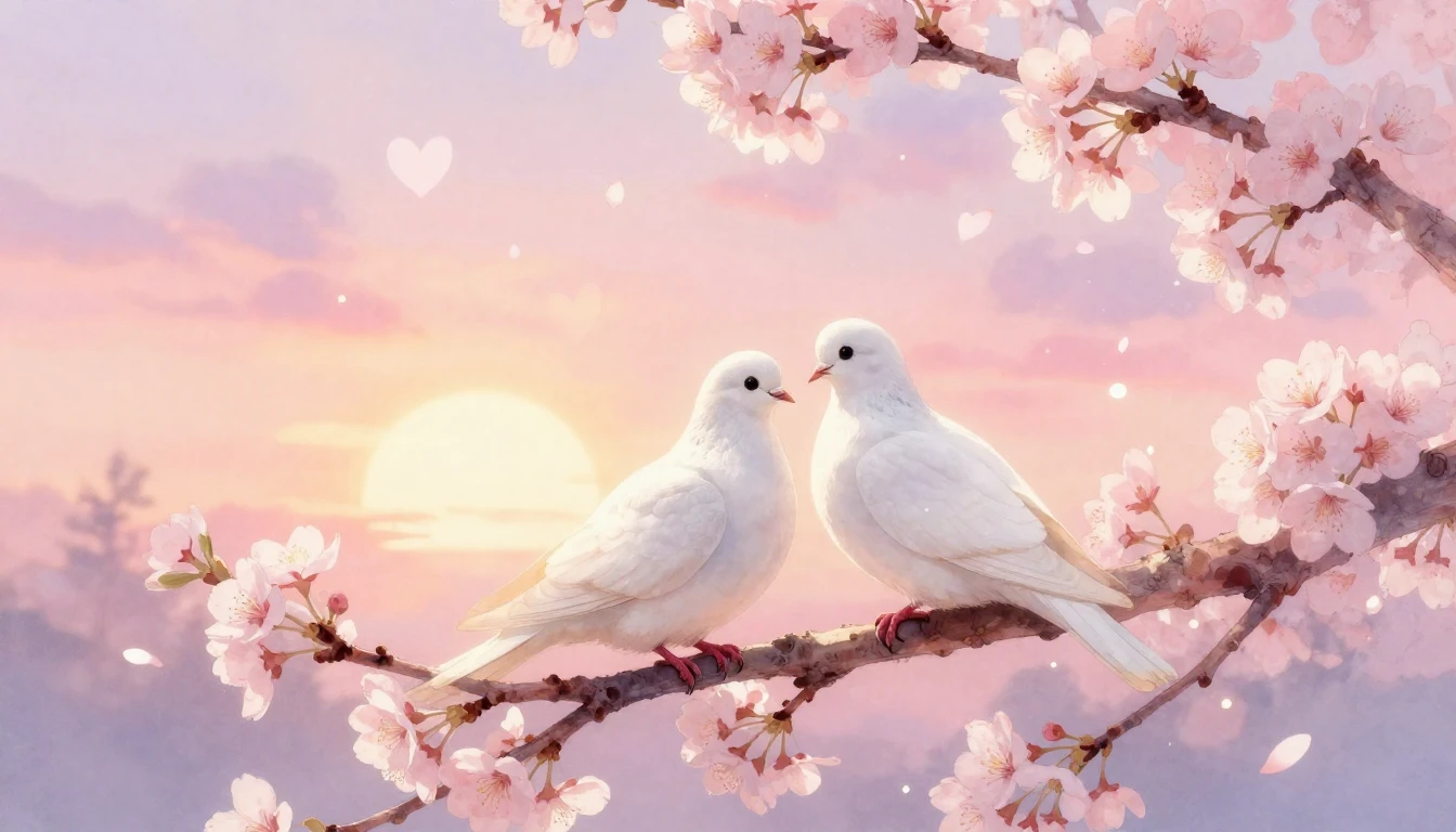 A soft and dreamy watercolor illustration depicting a pair o...