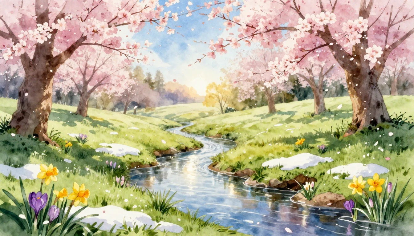 A vibrant and soft watercolor painting depicting the magical...