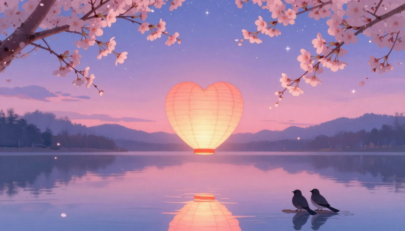 A soft and dreamy romantic scene featuring a glowing paper l...