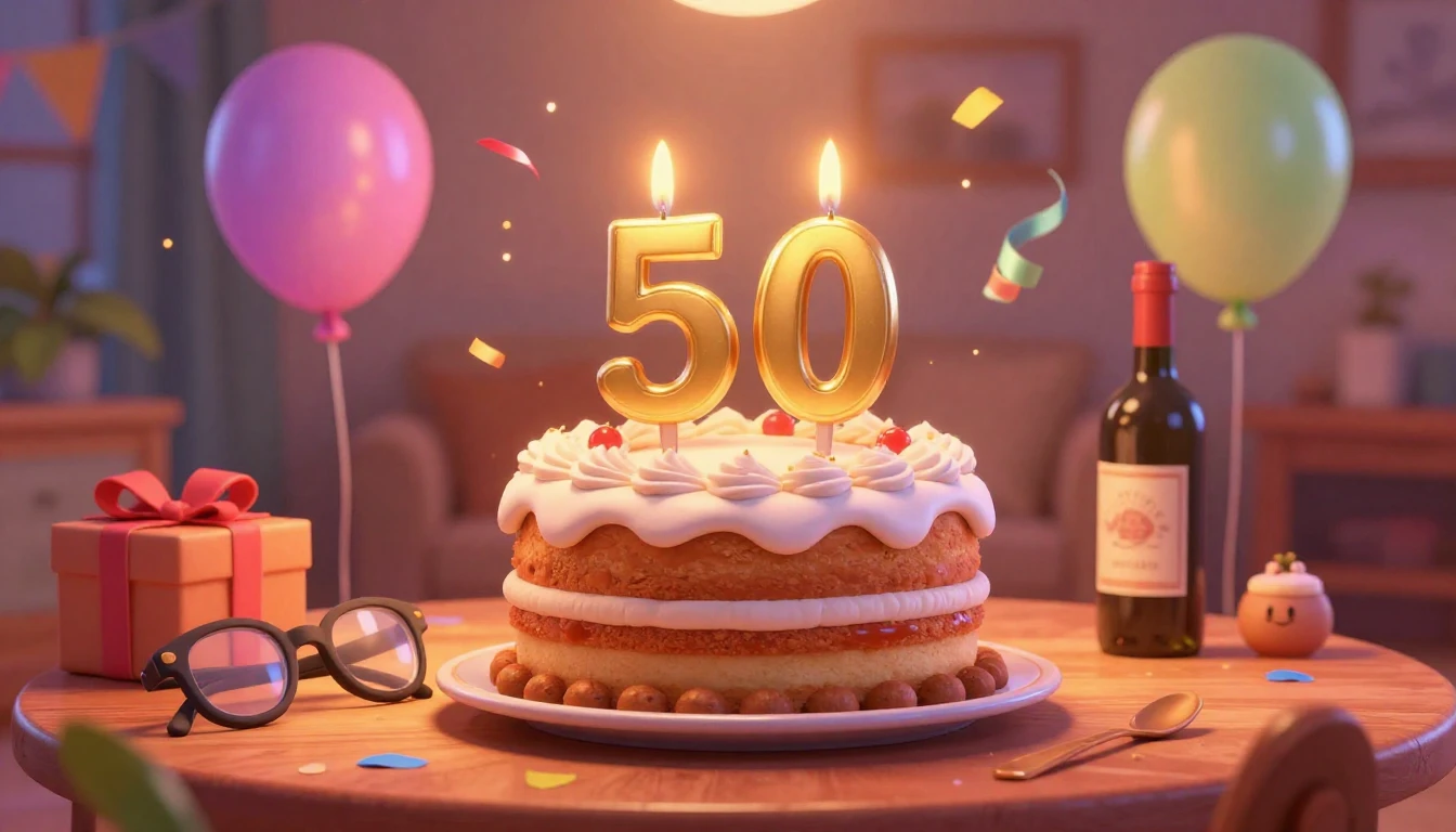 A warm, festive, and humorous birthday scene celebrating tur...