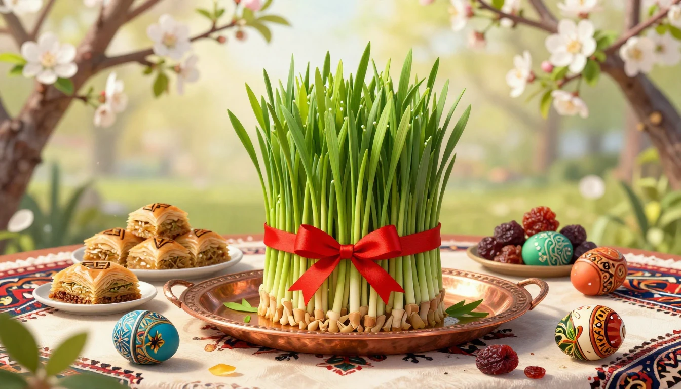 A vibrant and festive illustration symbolizing the Novruz ho...
