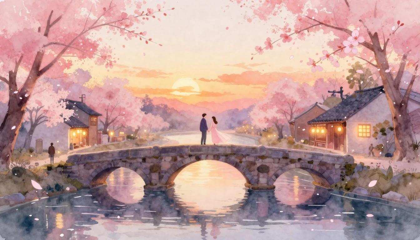 A romantic and dreamy watercolor illustration of two lovers ...