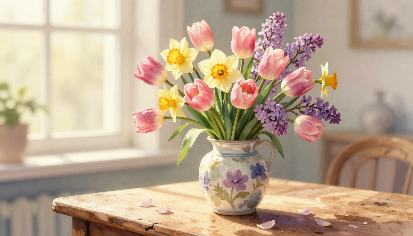 A soft and heartwarming watercolor composition symbolizing m...