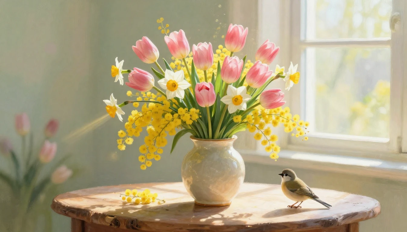 A beautiful, gentle spring composition symbolizing motherly ...