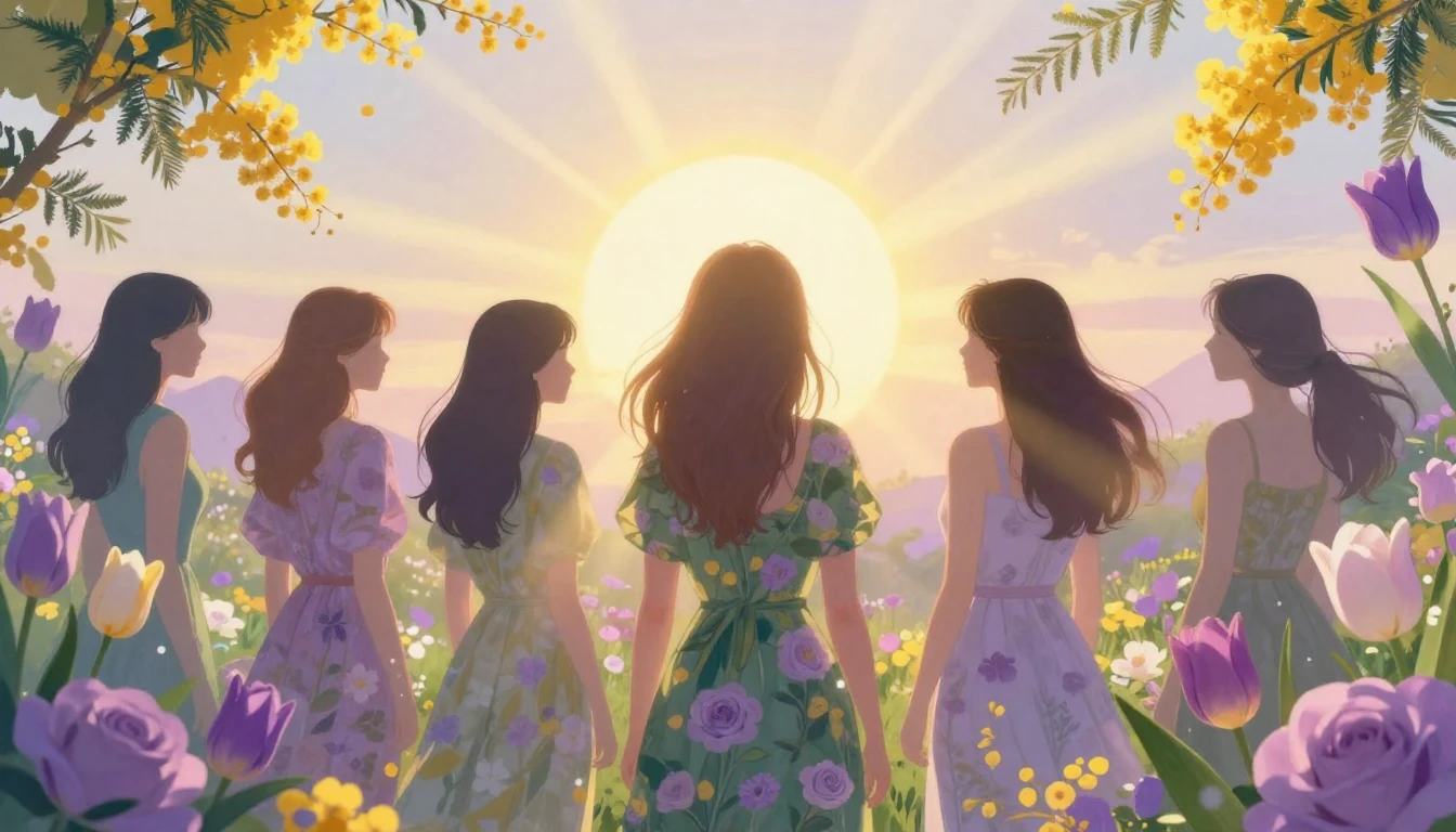 A dreamy and ethereal composition featuring silhouettes of d...