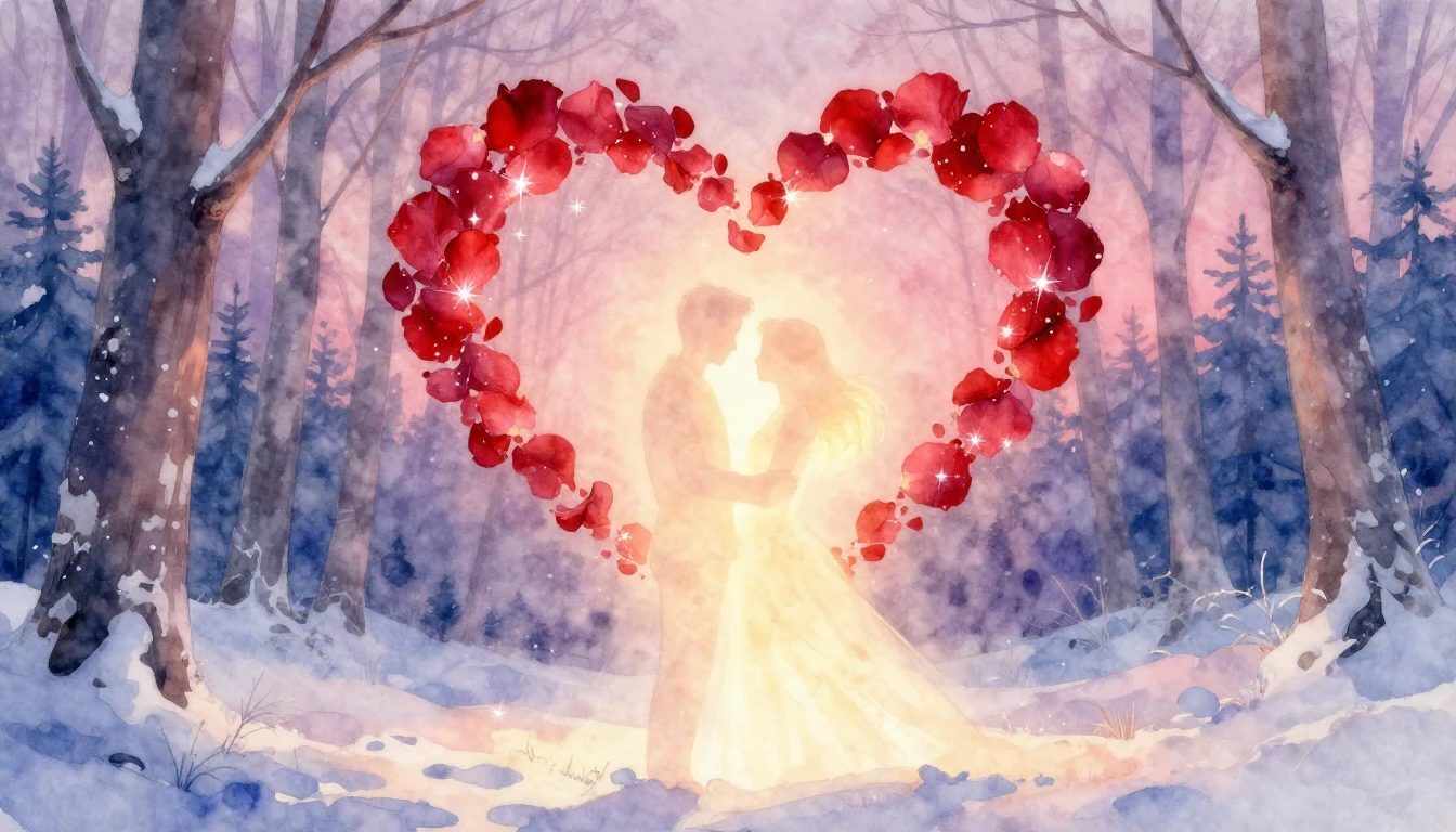 A soft and romantic watercolor painting depicting two abstra...