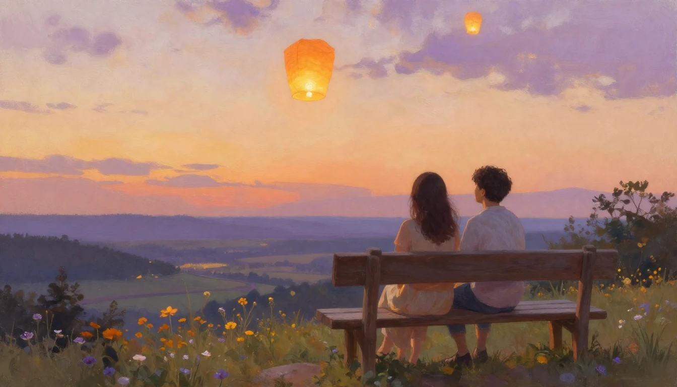 A warm and inviting scene of two friends sitting on a rustic...