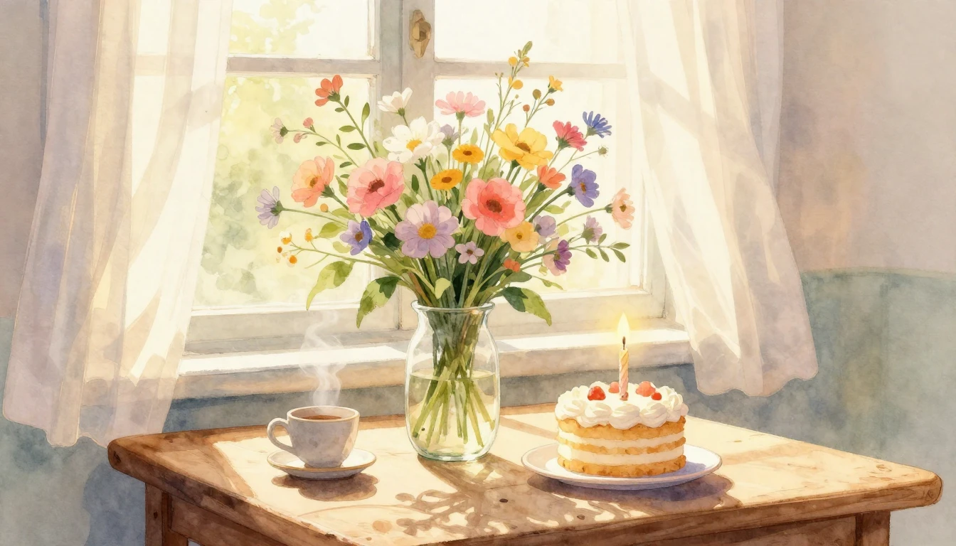 A dreamy and soft watercolor illustration depicting a beauti...