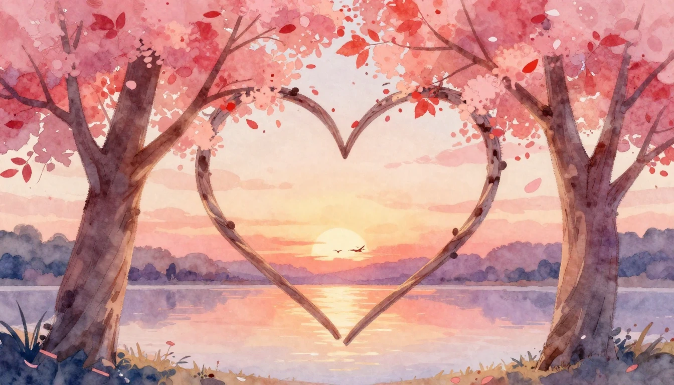 A romantic and soft watercolor illustration showing two inte...