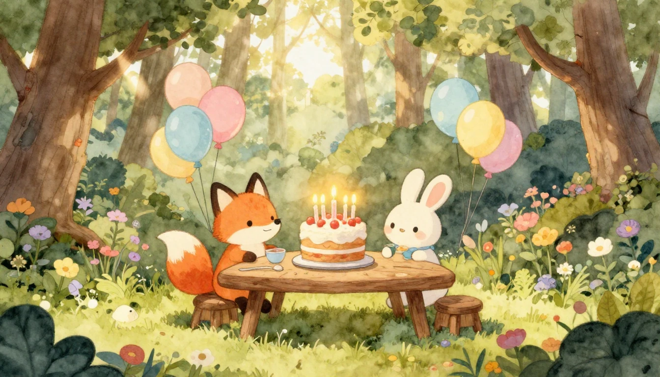 A whimsical and heartwarming watercolor illustration depicti...